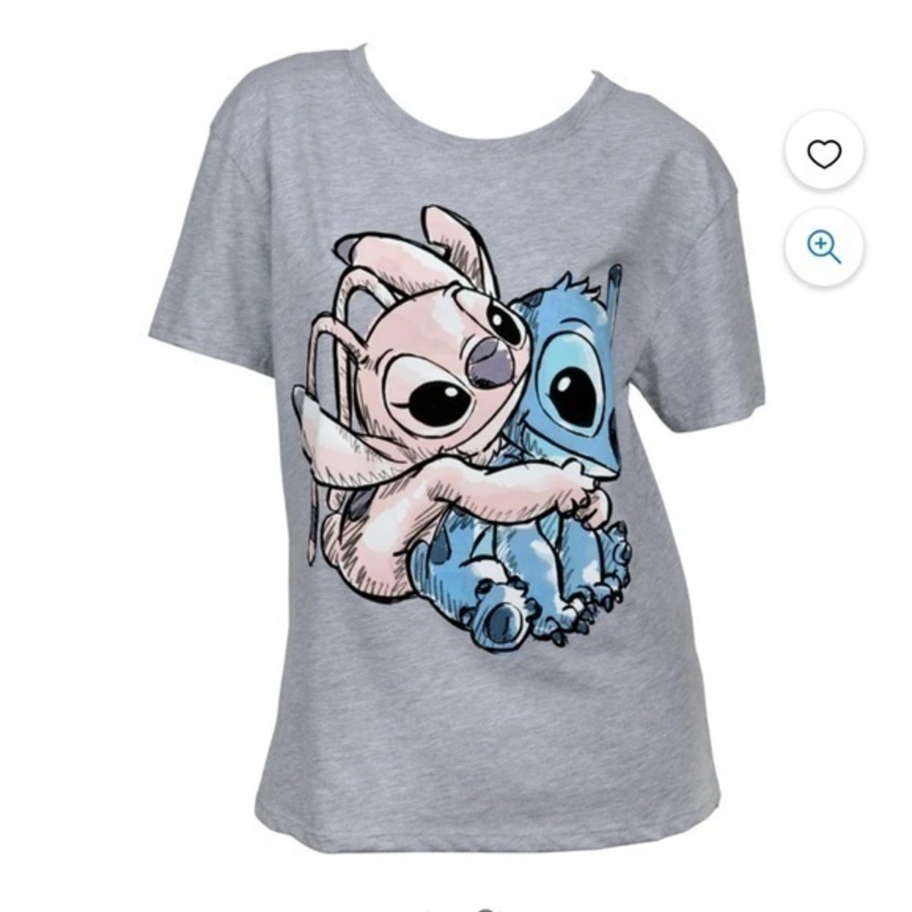 Disney Lilo and Stitch Angle Hugging Stitch Tee Top T-Shirt Grey Blue Pink Large